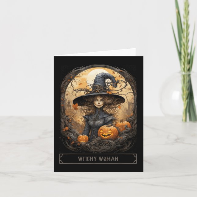 Carte Halloween gothique Wiccan en cuisine vintage (Devant)