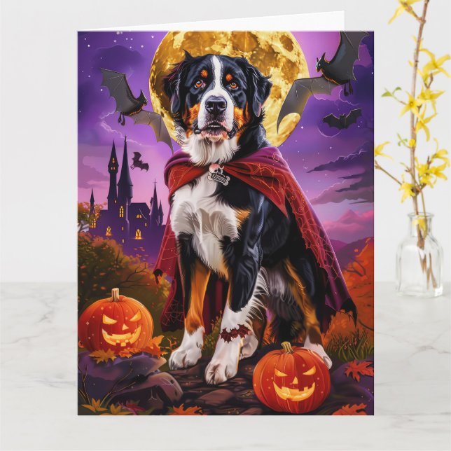 Carte Halloween Grand Suisse Vampire Citrouilles (Fleur jaune)