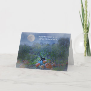 Carte Halloween Grandniece Cute Kitty dans un Patch Citr