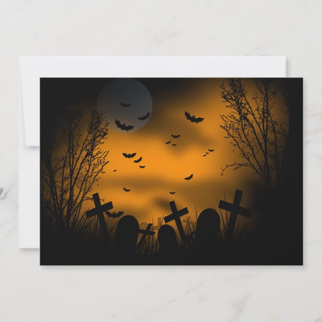 Carte Halloween Graveyard avec chauves-souris et pierres (Devant)