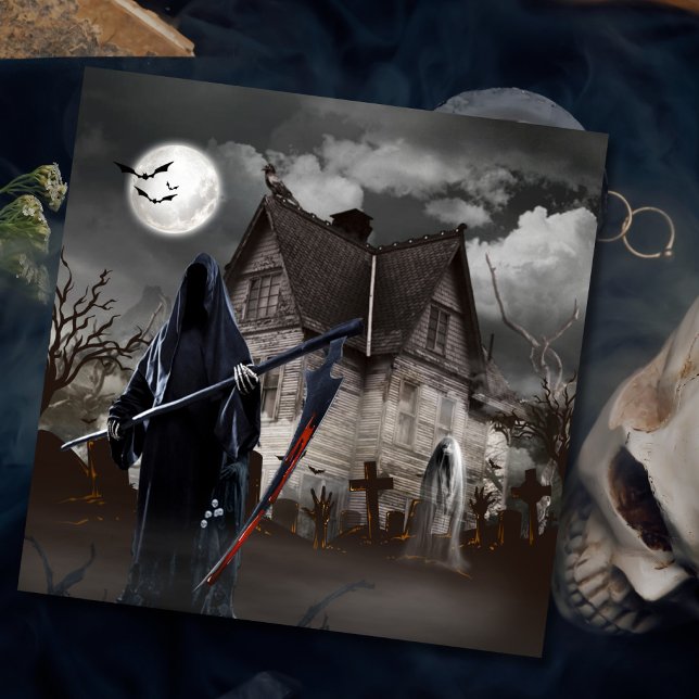 Carte Halloween Grim Reaper Maison hantée (Créateur téléchargé)