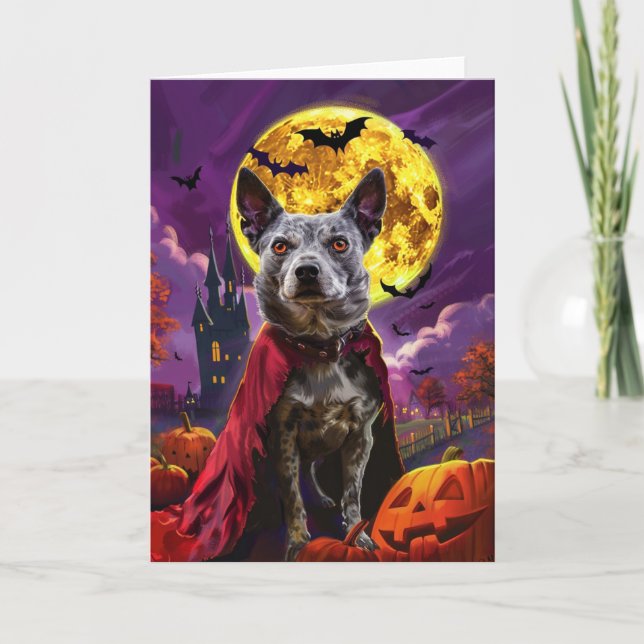 Carte Halloween Halloween Chien Heeler Citrouille peur (Devant)