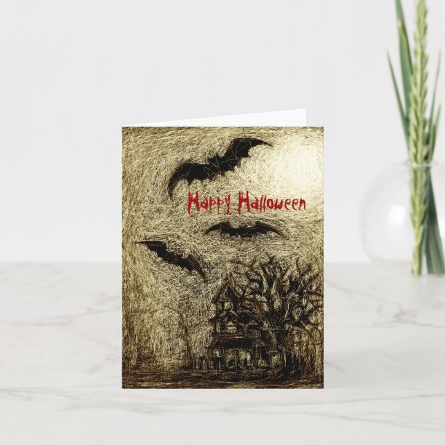 Carte Halloween Hauning Maison Jaune (Devant)