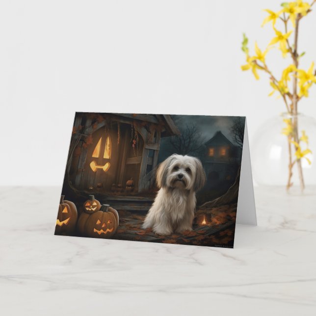 Carte Halloween Havanais effraie (Fleur jaune)