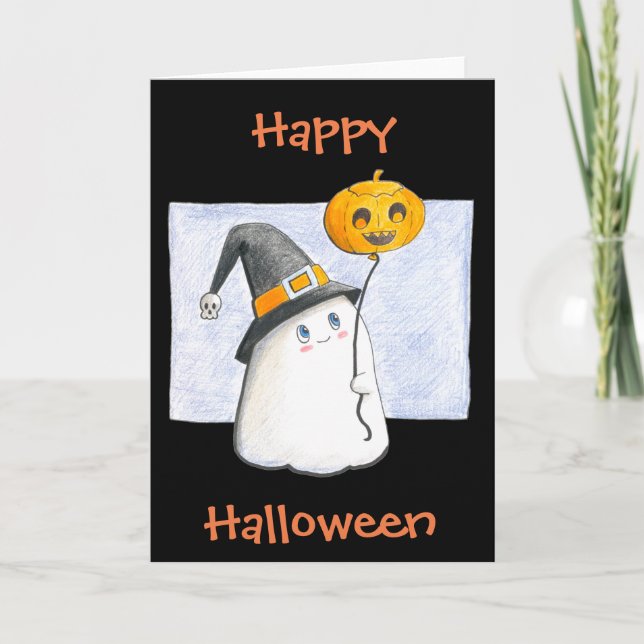 Carte Halloween heureux / Ghost mignon (Devant)