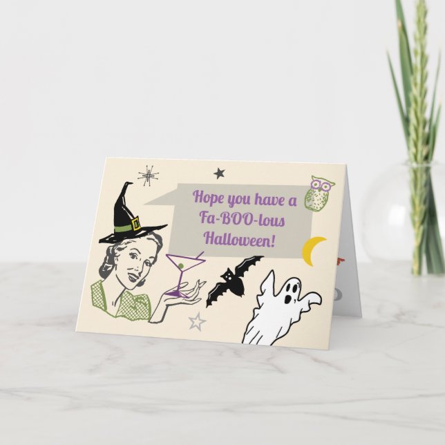 Carte Halloween Humour rétro Faboolous texte personnalis (Devant)