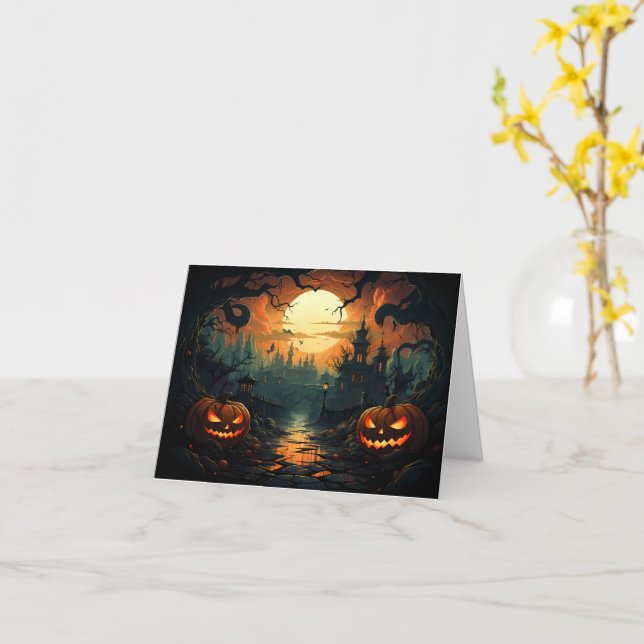 Carte Halloween Jack-o-Lantern (Fleur jaune)