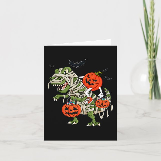 Carte Halloween Jack-o'-lantern équitation T Rex Garçons (Devant)
