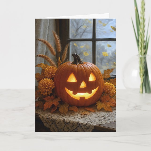 Carte Halloween Jack-o-Lanterne En Fleurs D'Automne (Devant)