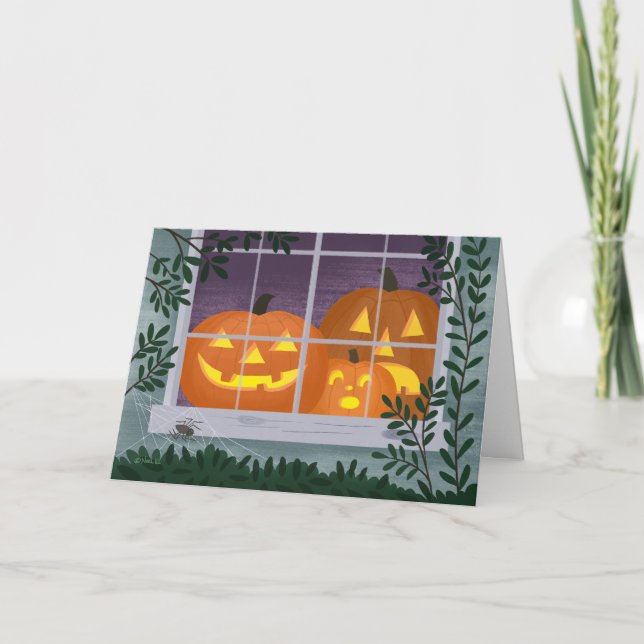 Carte Halloween Jack-o'-lanternes dans la fenêtre (Devant)