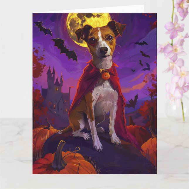Carte Halloween Jack Russell Vampire Citrouilles effroi (Orchidée)