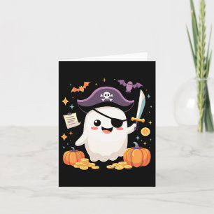 Carte Halloween Kawaii Fantôme Habillé Comme Pirate Pour