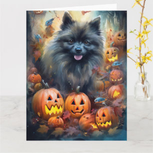 Carte Halloween Keeshonté avec la peur Citrouille