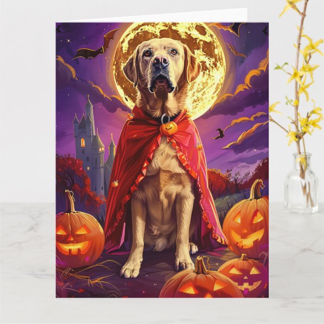 Carte Halloween Labradoire Vampire Citrouilles Effrayant (Fleur jaune)