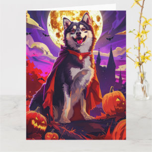 Carte Halloween Lapphund finlandais Vampire Citrouilles 