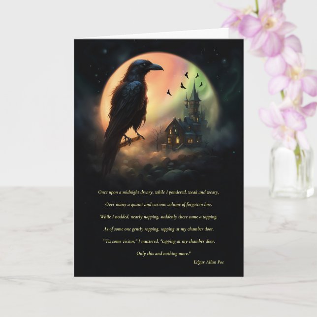 Carte Halloween Le Corbeau par Edgar Allan Poe Éffrayant (Orchidée)