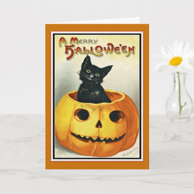 Carte Halloween Little Black et Jack O' Lantern (Petite plante)