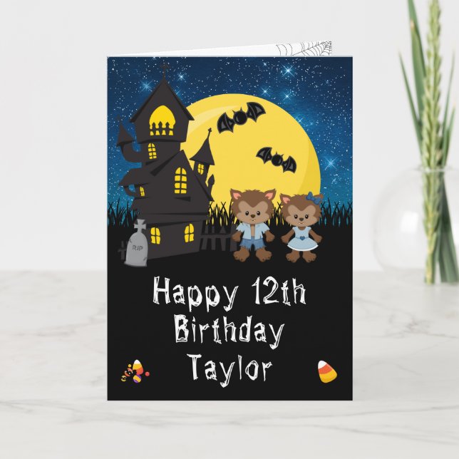 Carte Halloween Loup-Occidental Bleu Joyeux anniversaire (Devant)