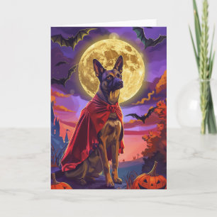 Carte Halloween Malinoi Chien de Belgique Citrouille peu