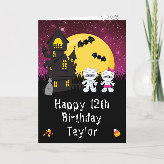 Carte Halloween maman rose Joyeux anniversaire (Devant)