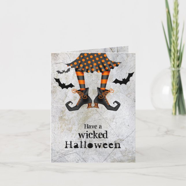 Carte Halloween méchant des jambes de sorcière (Devant)