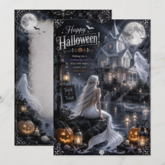 carte halloween mermaid moon light avant arrière