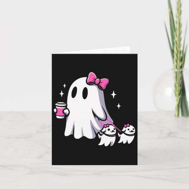 Carte Halloween mignon Fantôme Chien de marche Éffrayant (Devant)