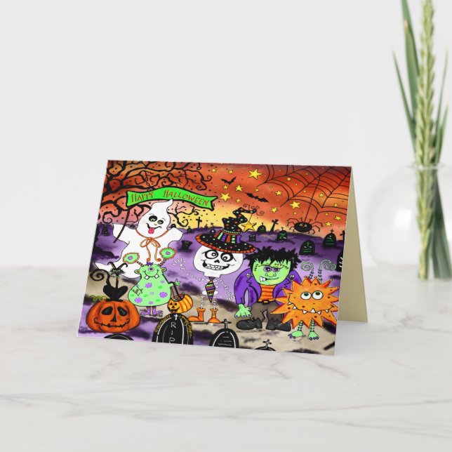 Carte Halloween Mignon Friandises ou Farces pour les Ama (Devant)