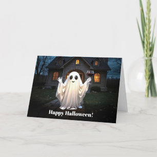 Carte Halloween mignonne et drôle de notre maison à votr