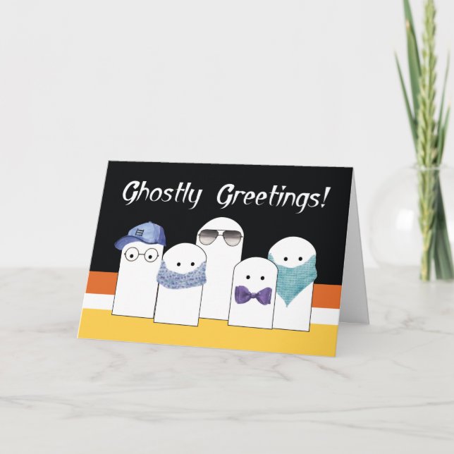 Carte Halloween mignons fantômes en costume (Devant)