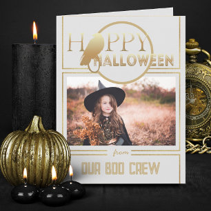 Carte Halloween moderne or et blanc chic Adulte heureux 
