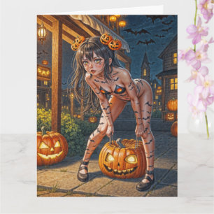 Carte Halloween Monster Jack-o-Lantern & Bat Vixen Girl