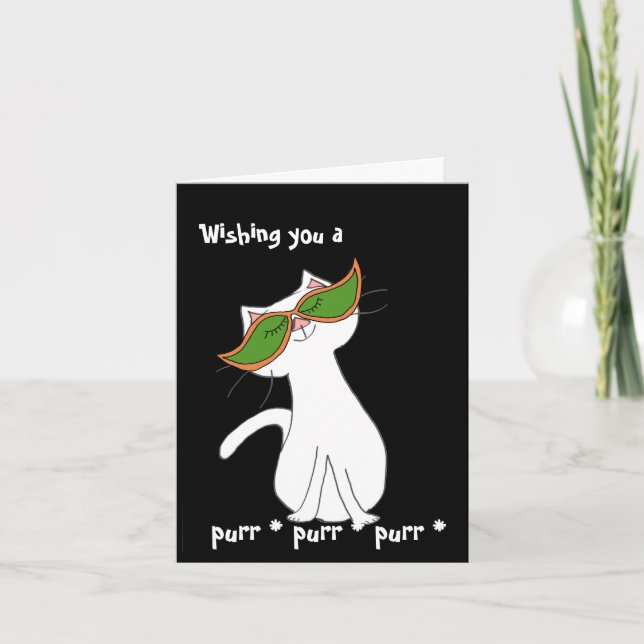 Carte Halloween noir chat blanc heureux (Devant)