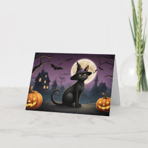 Carte Halloween Noir Chat Nuit Sortie