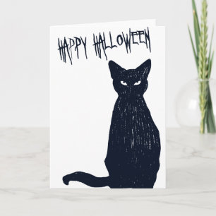 Carte Halloween noir chat Silhouette