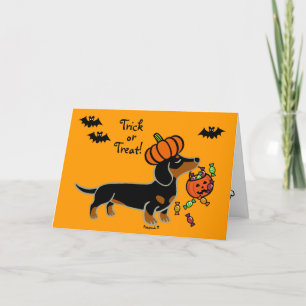 Carte Halloween noir et tan lisse Haired Dachshund