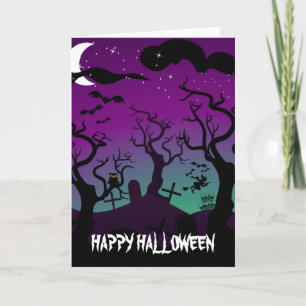 Carte Halloween noir, violet, turquoise