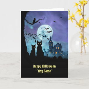 Carte Halloween Nom personnalisé avec Chats mignons Chou