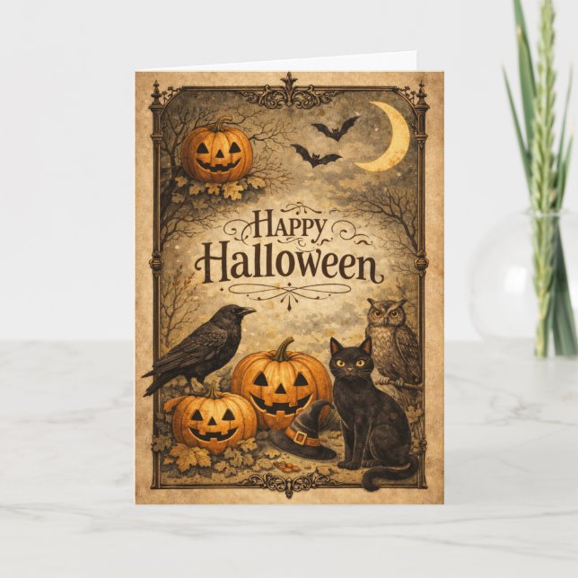 Carte Halloween Orné Vintage (Devant)