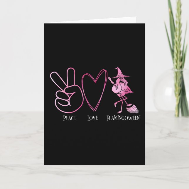 Carte Halloween Paix Amour Flamingoween Flamant Rose (Devant)