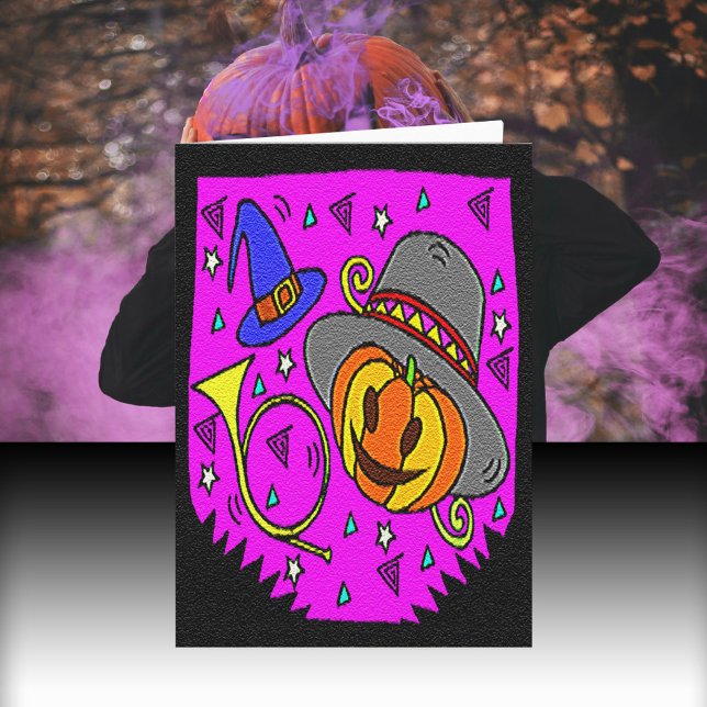 Carte Halloween Party, Jack o'Lantern et Bugle (Halloween Party, Jack o' Lantern and Bugle Pattern Card)