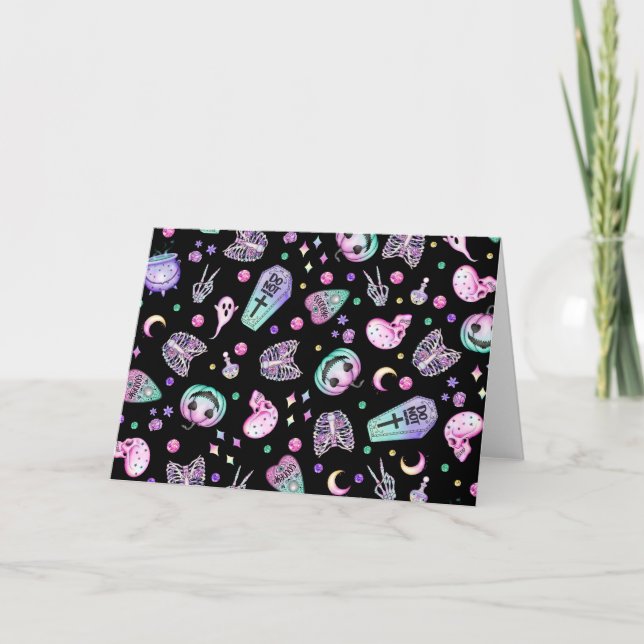 Carte Halloween pastel gothique apothecaire et cimetière (Devant)