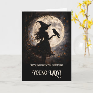 Carte Halloween Petite Sorcière Envoûtante pour Enfants