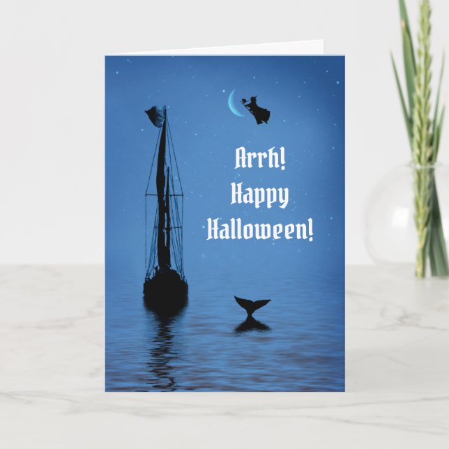Carte Halloween Pirate et sorcière mer marine (Devant)