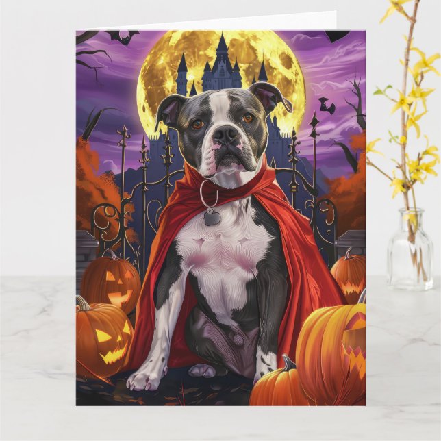 Carte Halloween Pitbull Vampire Citrouilles Épouvantable (Fleur jaune)