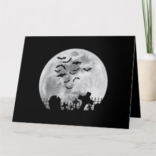 Carte Halloween Pleine lune Cimetière Bats Éffrayants