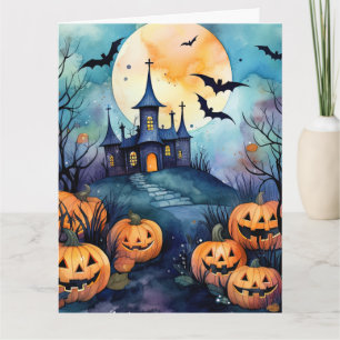 Carte Halloween Pleine lune de nuit Jack O’Lanterns Bats