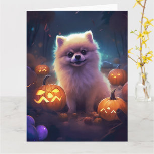 Carte Halloween Poméranien Avec La Peur Citrouille