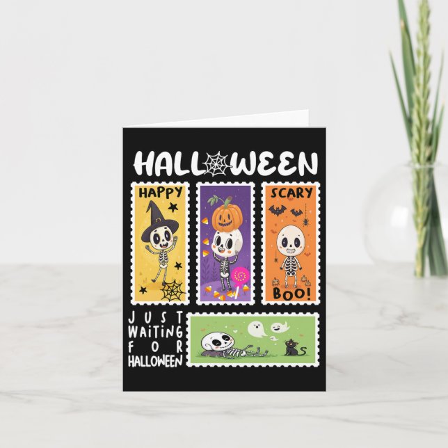 Carte Halloween Poster Timbre Rétro Skeleton Halloween K (Devant)