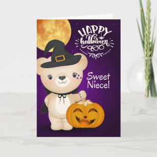 Carte Halloween pour jeune nièce Teddy Bear Witch
